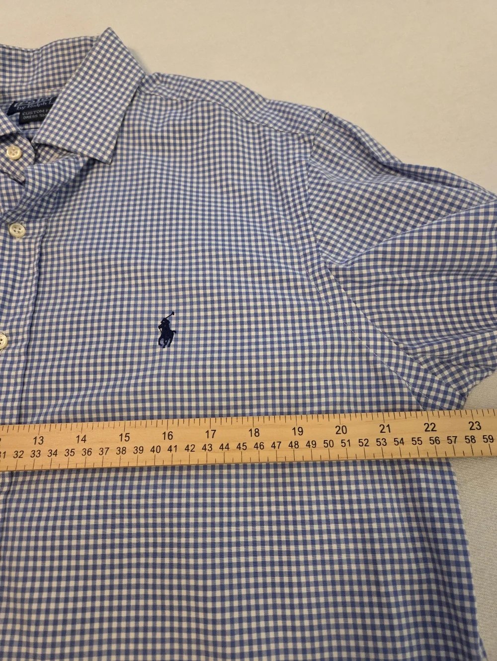 POLO RALPH LAUREN Vintage Blue White Checkered Custom Fit Button Down Mens SZ 16